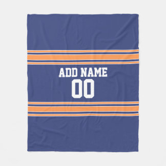 Blue and Orange Jersey Stripes Custom Name Number Fleece Blanket