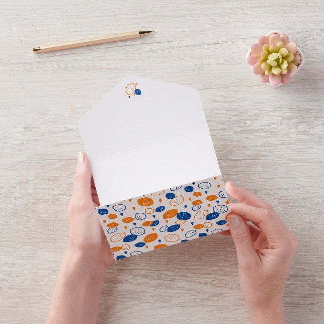 Blue and Orange Lemon Pattern Playful Fruit-Themed All In One Invitation (Video)