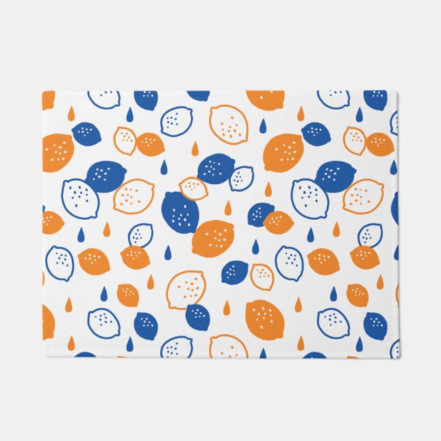 Blue and Orange Lemon Pattern Playful Fruit-Themed Doormat (Front)