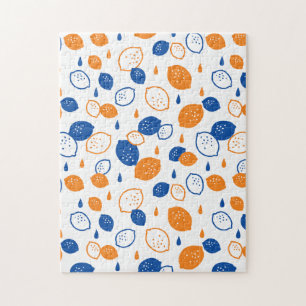 Blue and Orange Lemon Pattern Playful Fruit-Themed Jigsaw Puzzle