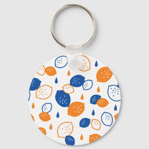 Blue and Orange Lemon Pattern Playful Fruit-Themed Key Ring