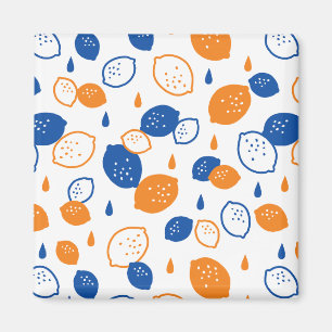 Blue and Orange Lemon Pattern Playful Fruit-Themed Magnet