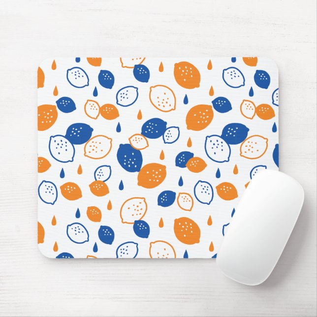 Blue and Orange Lemon Pattern Playful Fruit-Themed Mouse Pad (With Mouse)
