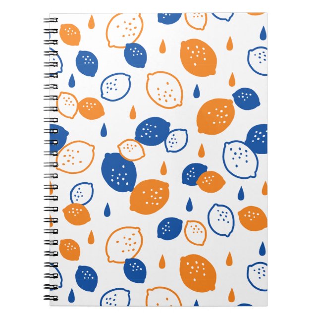 Blue and Orange Lemon Pattern Playful Fruit-Themed Notebook (Front)