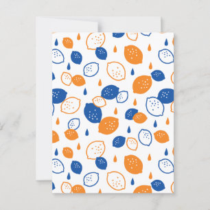 Blue and Orange Lemon Pattern Playful Fruit-Themed Postcard
