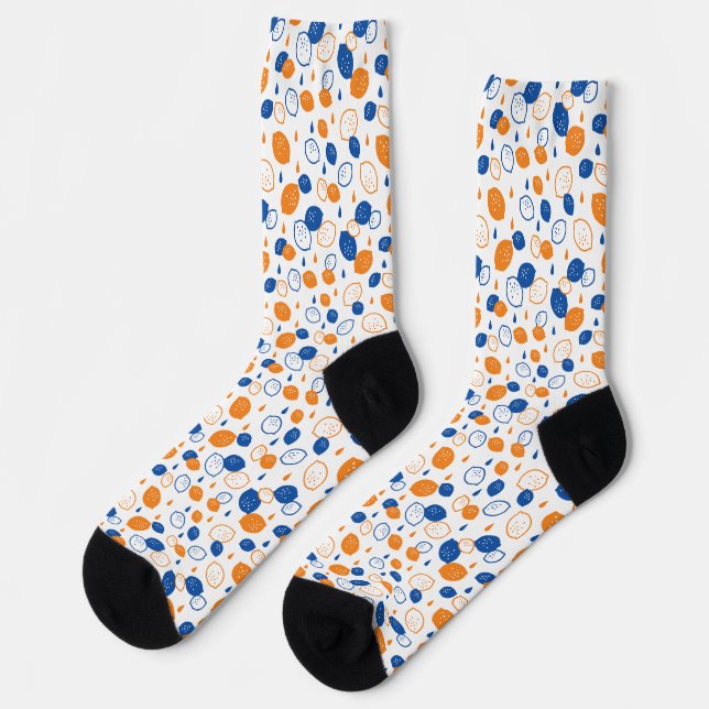 Blue and Orange Lemon Pattern Playful Fruit-Themed Socks (Left)