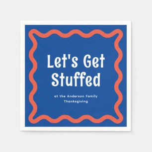 Blue and Orange Let's Get Stuffed Wavy Square Napkin