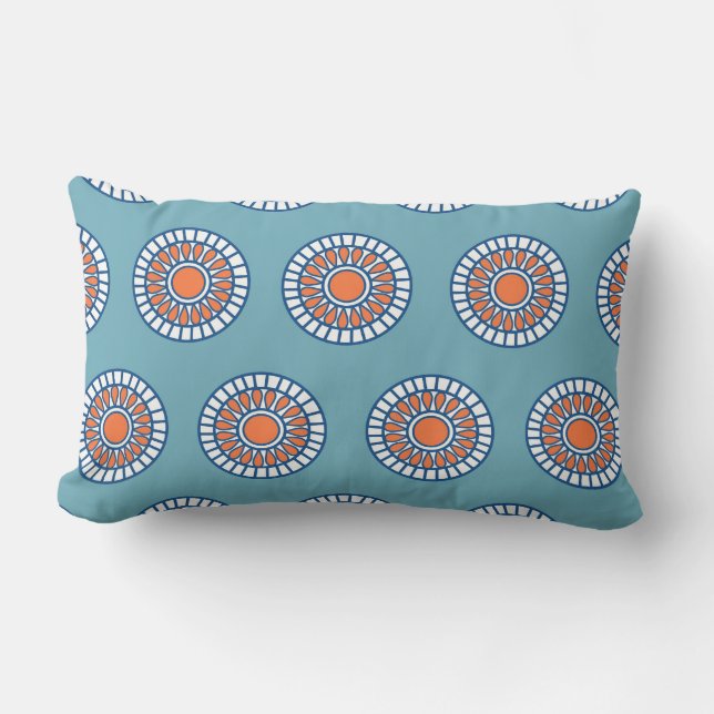 Blue and Orange Mandala Decorative Circles Lumbar Cushion (Front)