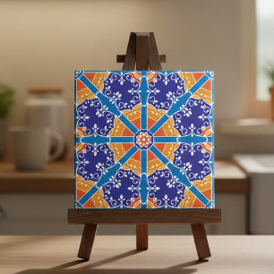 Blue And Orange Mediterranean Spanish Pattern Tile
