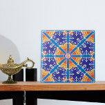 Blue And Orange Mediterranean Spanish Pattern Tile<br><div class="desc">Eye-catching patterned decorative ceramic tile in colour tones of blue and orange.</div>