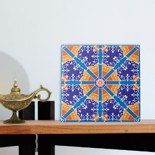 Blue And Orange Mediterranean Spanish Pattern Tile