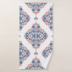 Blue and orange ornamental seamless pattern. Vinta Bath Towel