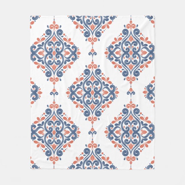 Blue and orange ornamental seamless pattern. Vinta Fleece Blanket (Front)