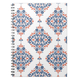 Blue and orange ornamental seamless pattern. Vinta Notebook