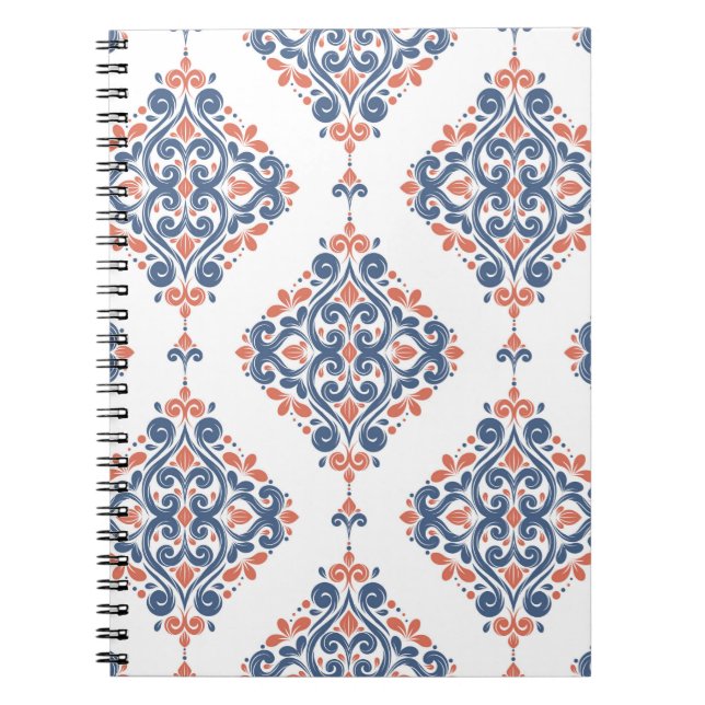 Blue and orange ornamental seamless pattern. Vinta Notebook (Front)