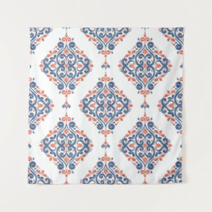 Blue and orange ornamental seamless pattern. Vinta Tapestry
