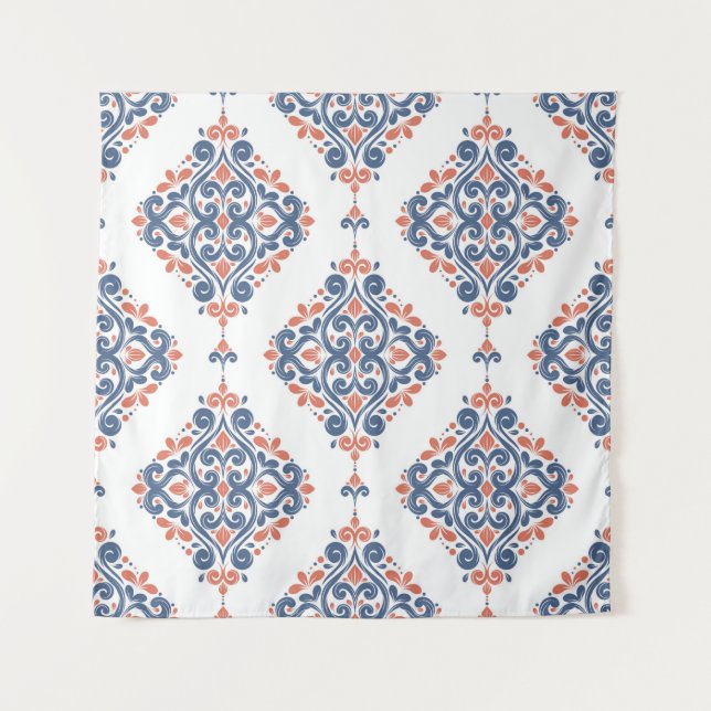 Blue and orange ornamental seamless pattern. Vinta Tapestry (Front)