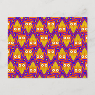 Blue and Orange Owl Pattern Postcard
