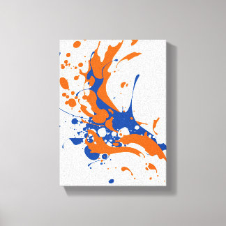 Blue and Orange Paint Splatter Canvas Print