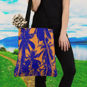 Blue and Orange Palm Trees Design Tote Bag