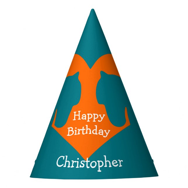 Blue and Orange Personalised Horse Party Hat (Front)