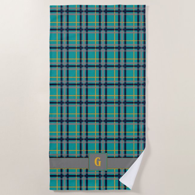 Blue and Orange Plaid Beach Towel (Front)