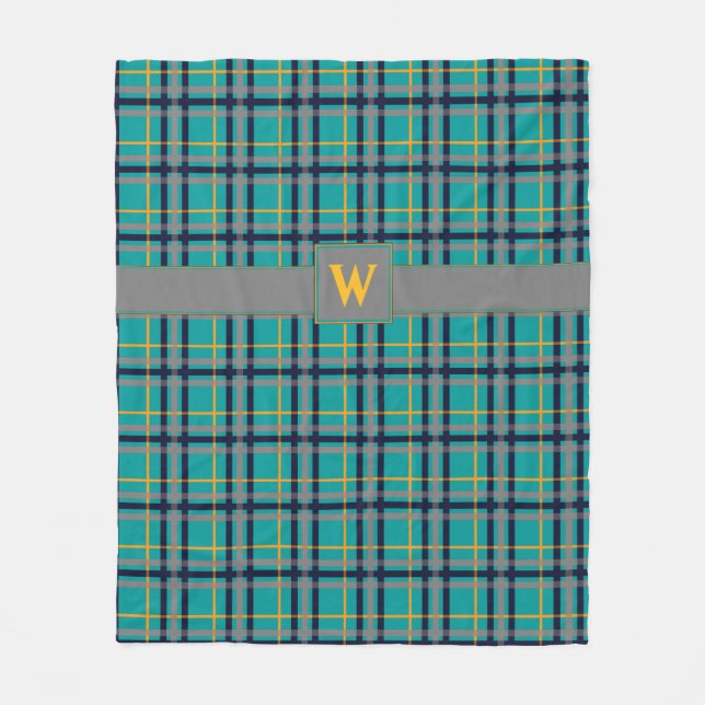 Blue and Orange Plaid Fleece Blanket (Front)