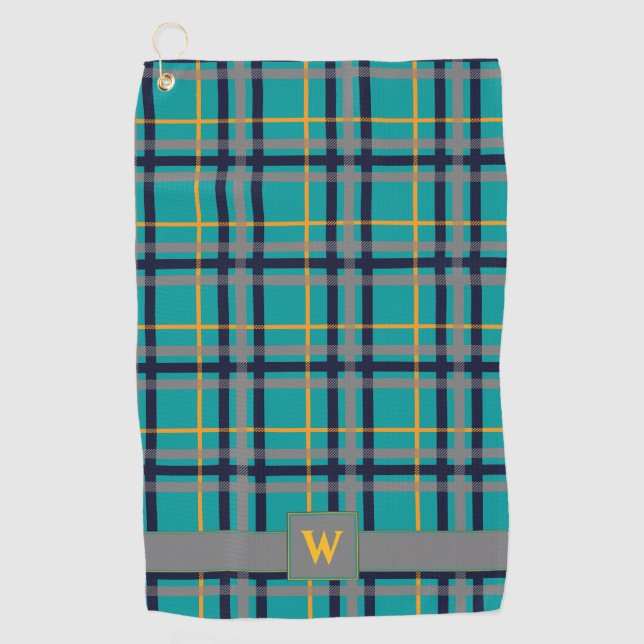 Blue and Orange Plaid Golf Towel (Front)