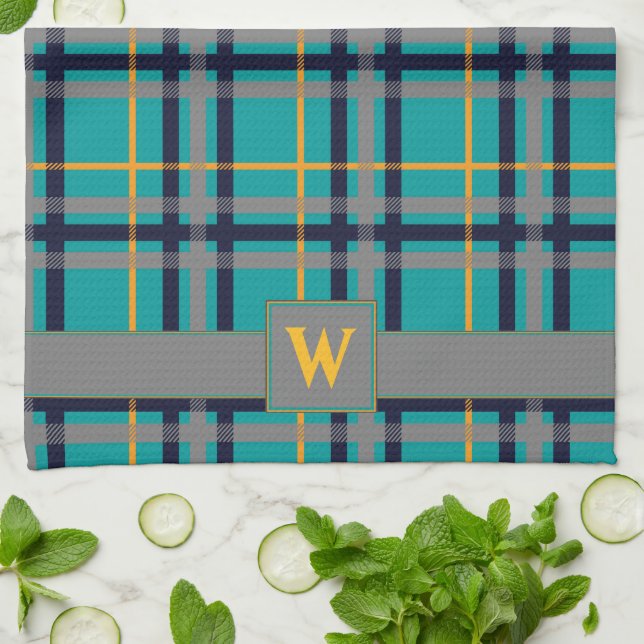 Blue and Orange Plaid Kitchen Towel (Folded)