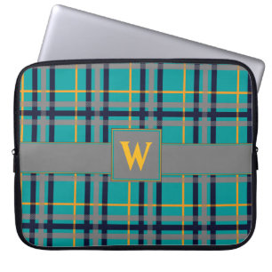 Blue and Orange Plaid Laptop Sleeve