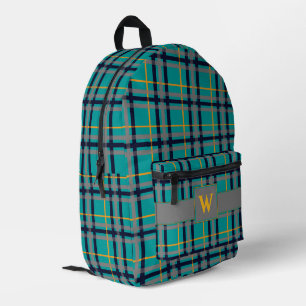 Blue and Orange Plaid Printed Backpack