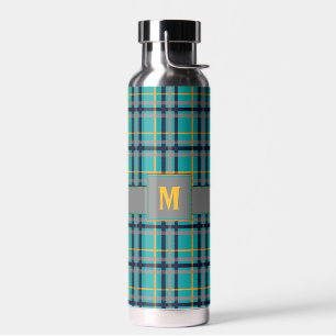 Blue and Orange Plaid Water Bottle