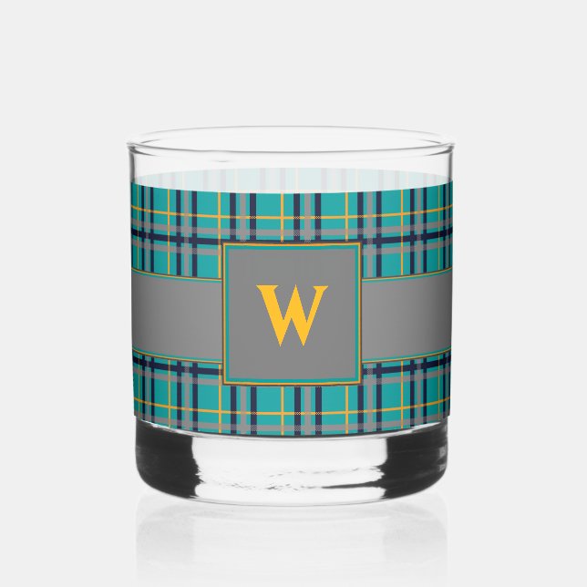 Blue and Orange Plaid Whiskey Glass (Front)
