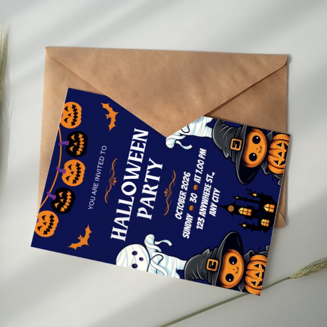 Blue and Orange Pumpkin Boo Halloween Party Invitation (Creator Uploaded)