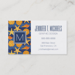 Blue And Orange Seashell Pattern Business Card