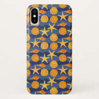Blue And Orange Seashell Pattern