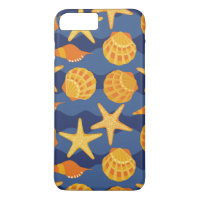 Blue And Orange Seashell Pattern
