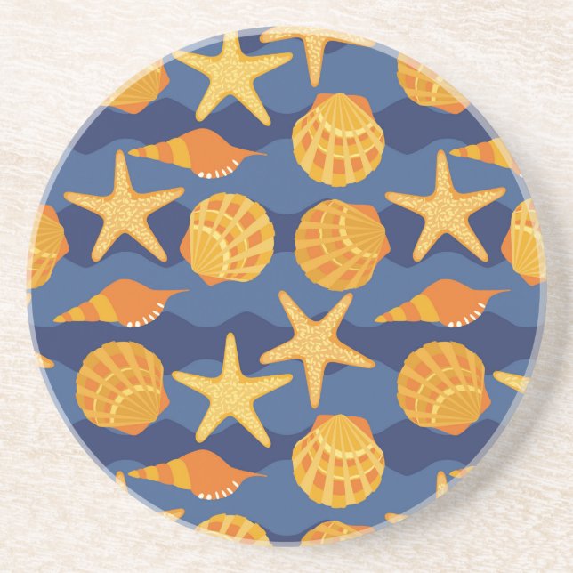 Blue And Orange Seashell Pattern Coaster (Front)