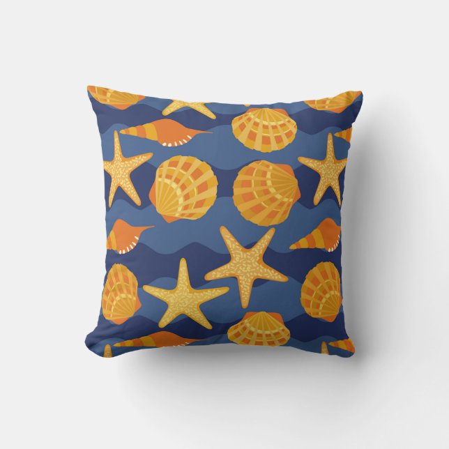 Blue And Orange Seashell Pattern Cushion (Front)