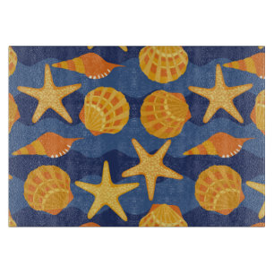 Blue And Orange Seashell Pattern Cutting Board
