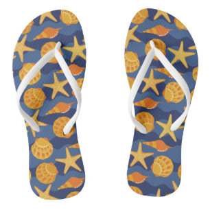 Blue And Orange Seashell Pattern Jandals