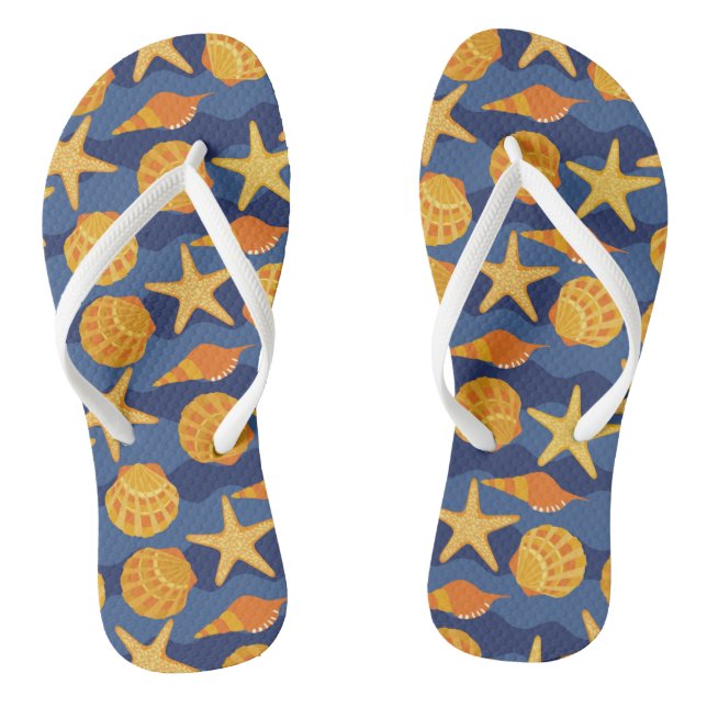 Blue And Orange Seashell Pattern Jandals (Footbed)