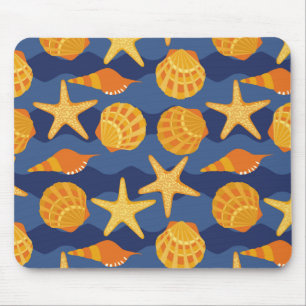 Blue And Orange Seashell Pattern Mouse Pad