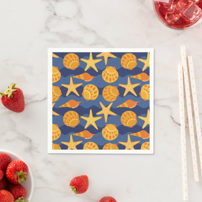 Blue And Orange Seashell Pattern Napkin (Insitu)