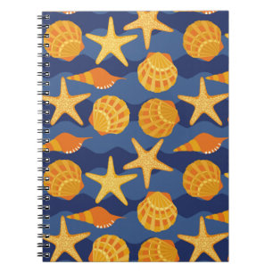 Blue And Orange Seashell Pattern Spiral Notebook
