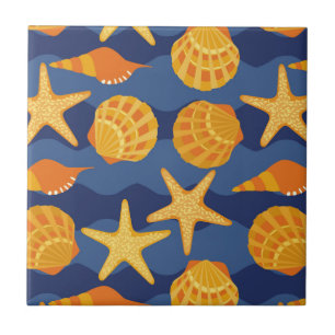 Blue And Orange Seashell Pattern Tile