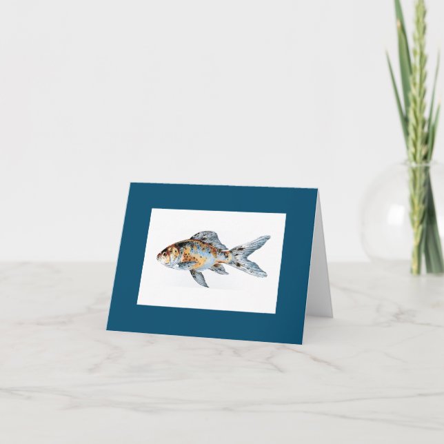 Blue and Orange Shubunkin Goldfish Fine Art  Card (Front)