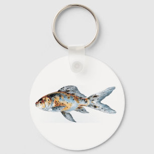 Blue and Orange Shubunkin Goldfish Fine Art Key Ring