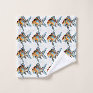 Blue and Orange Shubunkin Goldfish Wash Cloth