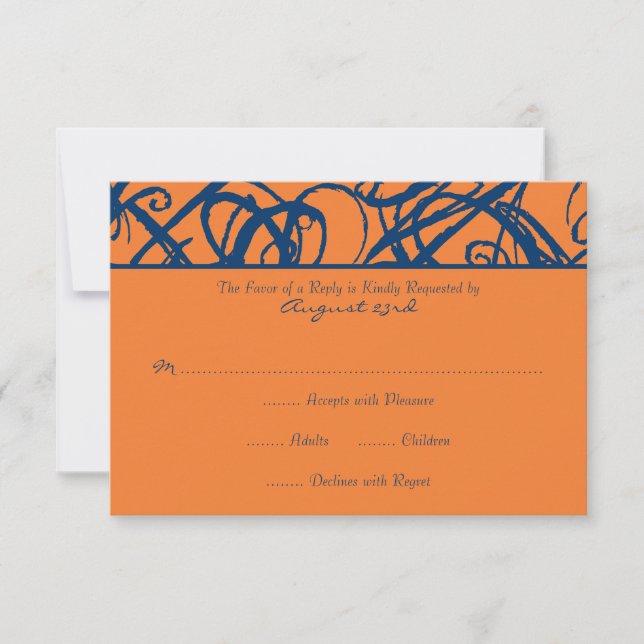 Blue and Orange Sketchy Frame Wedding RSVP Card (Front)